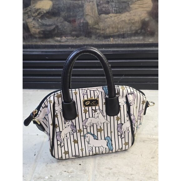 Luv Betsey Johnson Quinn Striped Magical Unicorn Satchel Crossbody Bag Purse Use - Picture 1 of 13